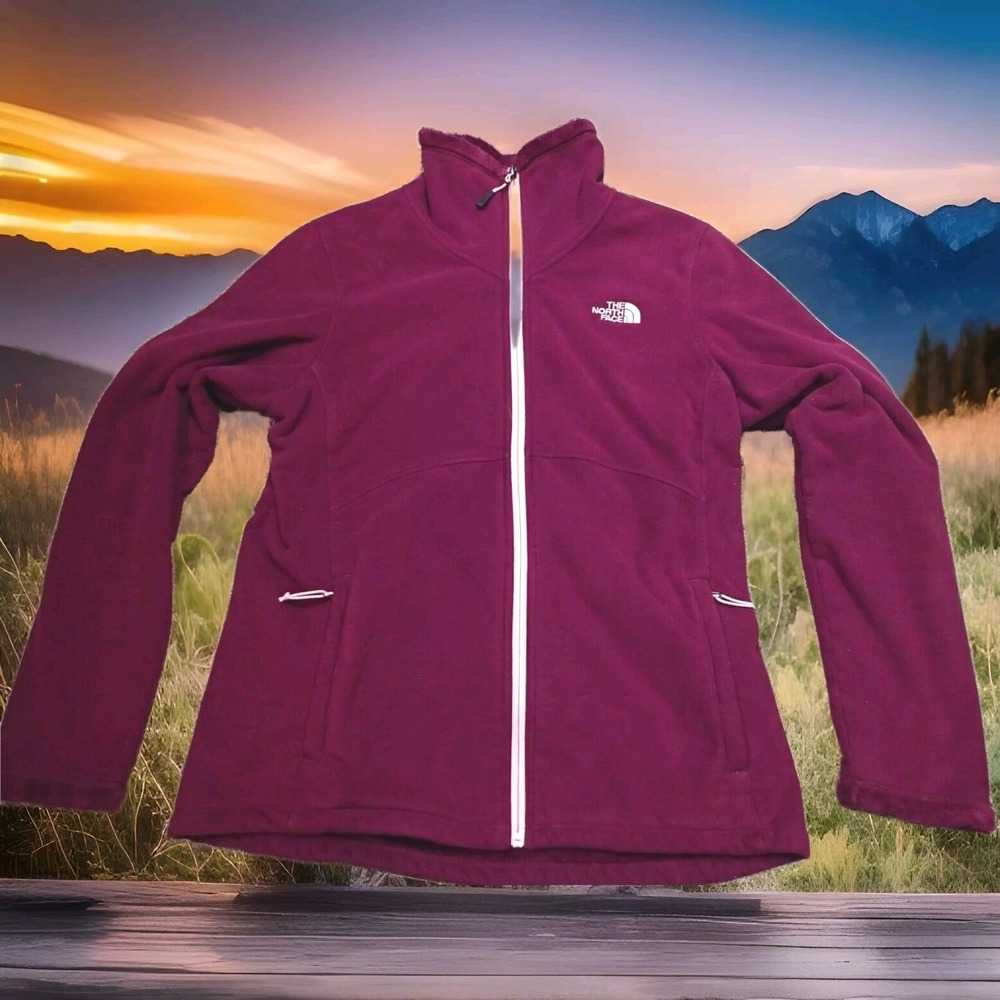 The North Face‎ Fleece Jacket Womens Large Burgundy Excellent Full Zip TKA 100